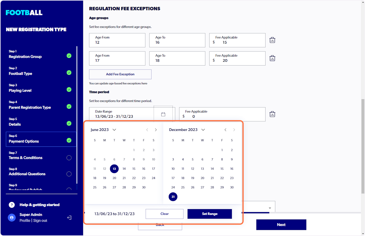 Click on "Set Range" once your dates have been selected
