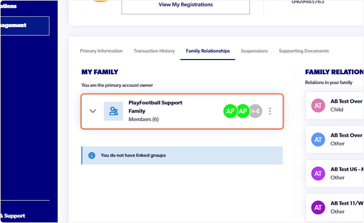 Click on PlayFootball Support Family…