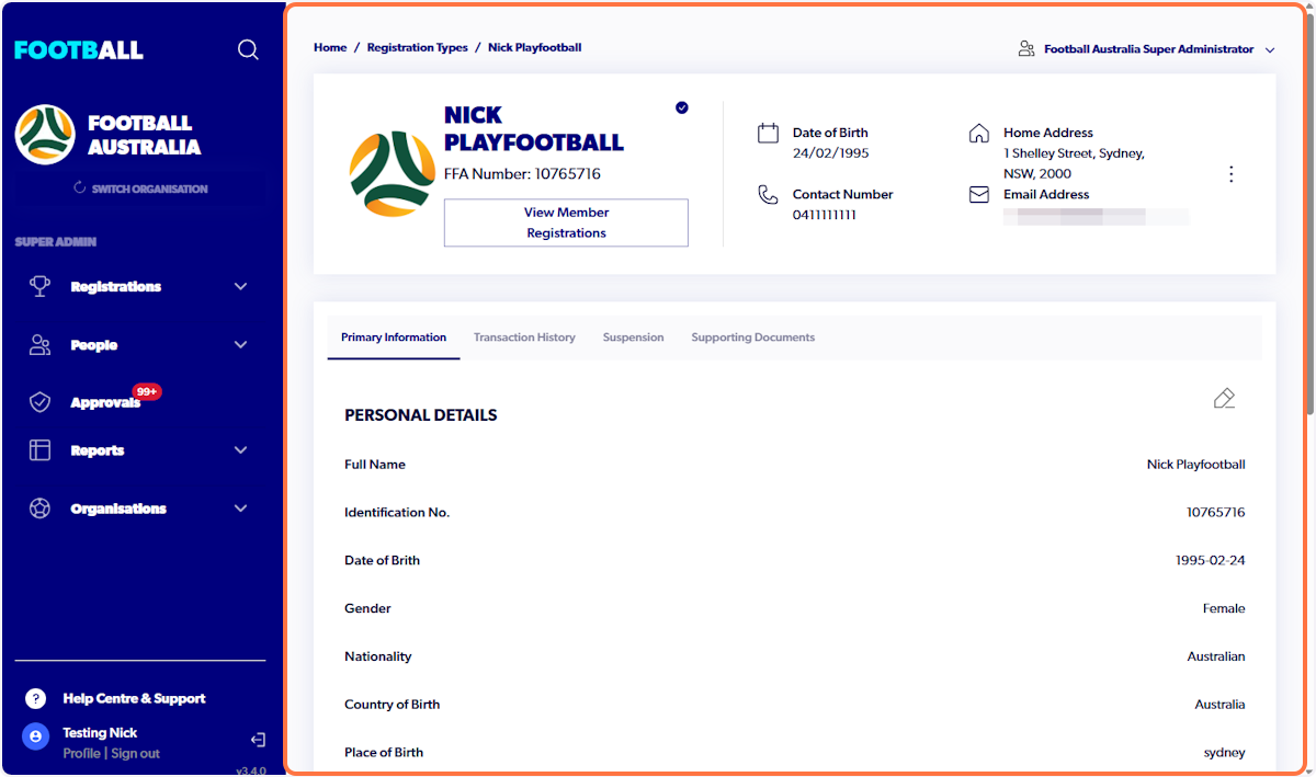 Navigate to the participants member profile