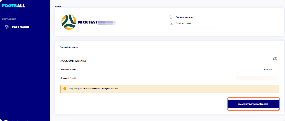 Click on Create my participant record