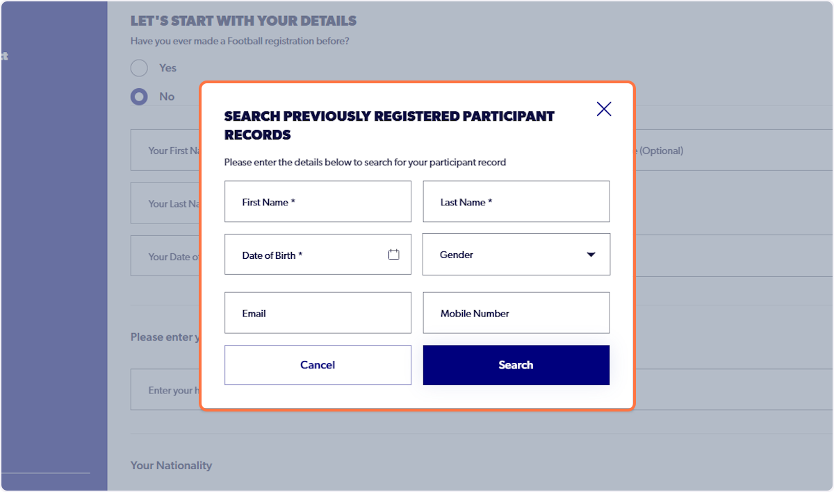 Input parent/guardian First name, Last name & DOB