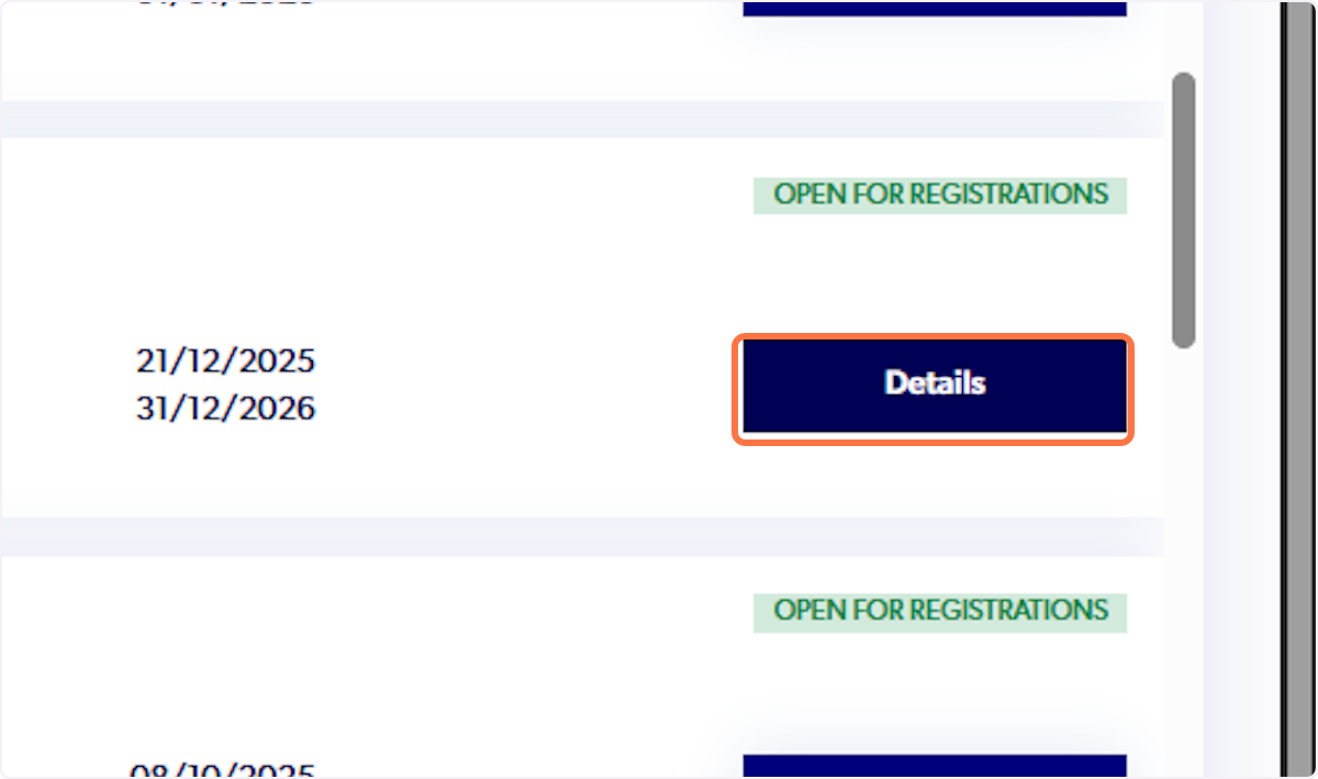 Locate the correct and most appropriate registration product and Click On "Details"