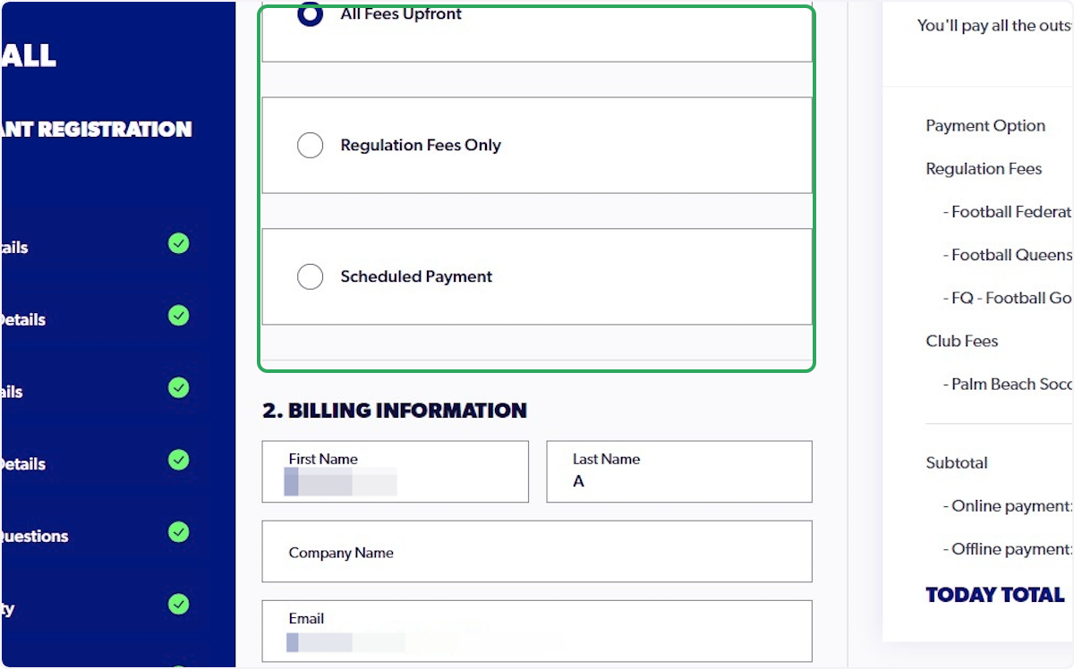 Select the appropriate Payment Type