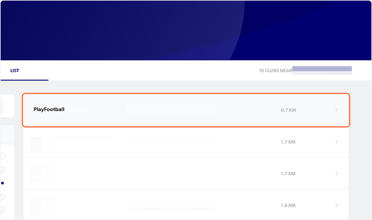 Select the club you want to register for
