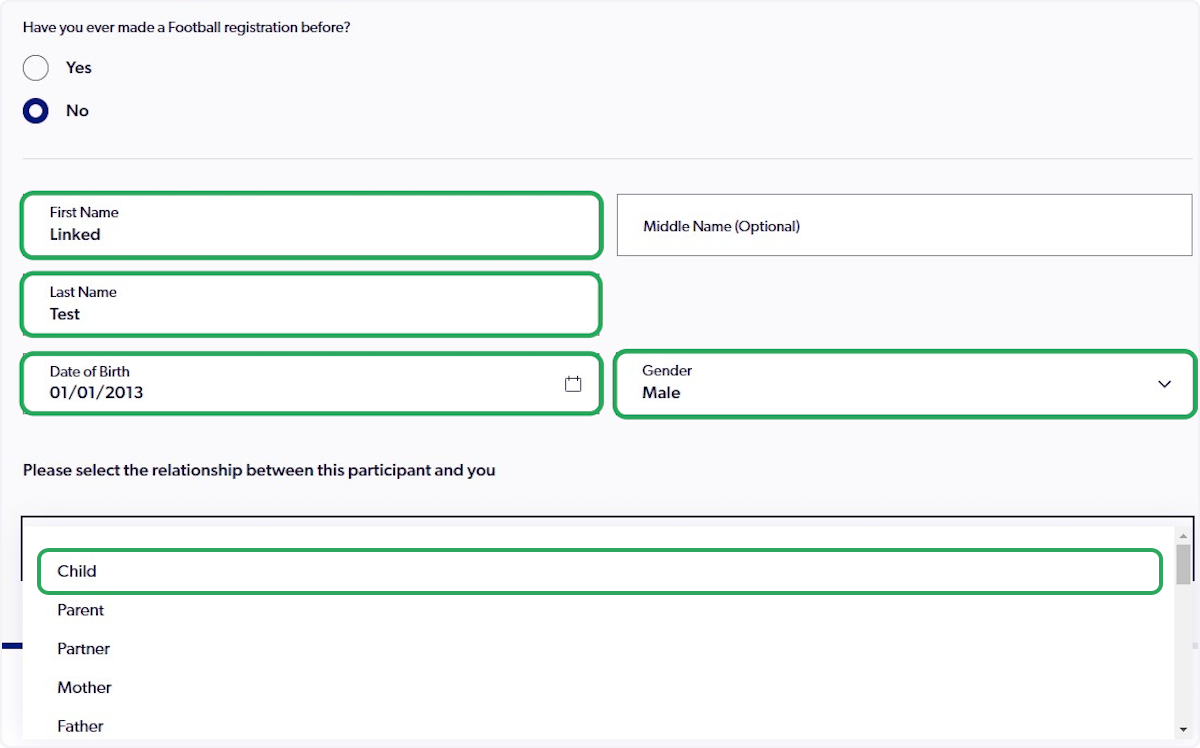 Enter the participant's details 