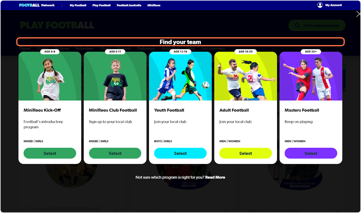 Select the participants age group 