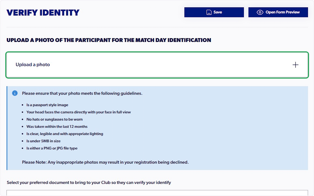 Click On "Upload a photo" - Please ensure you do not upload any sensitive documents as your identity photo (i.e. Passport, Driver’s License) 