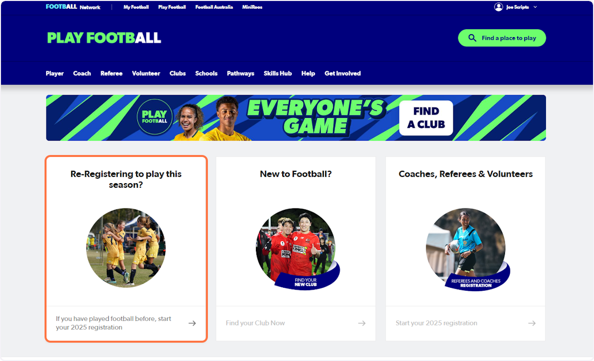 Select Re-Registering to play this season?