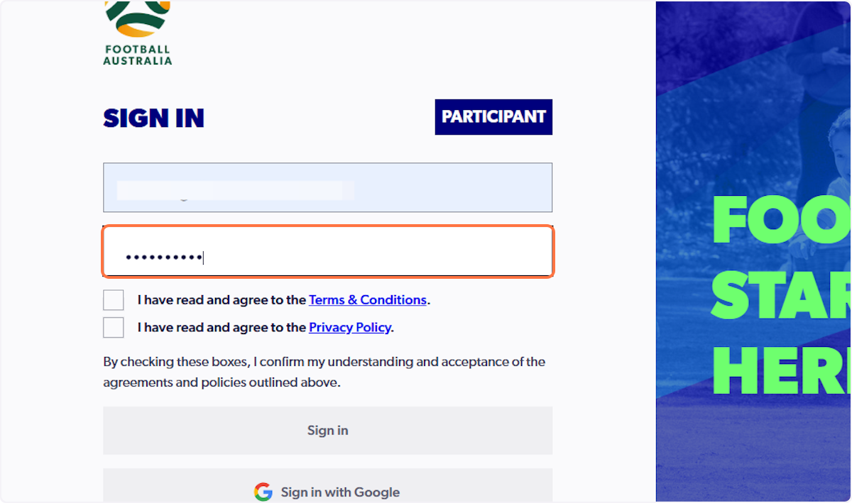 Type email and password