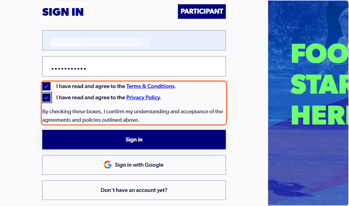 Click on I have read and agree to the Terms & Conditions and Privacy Policy