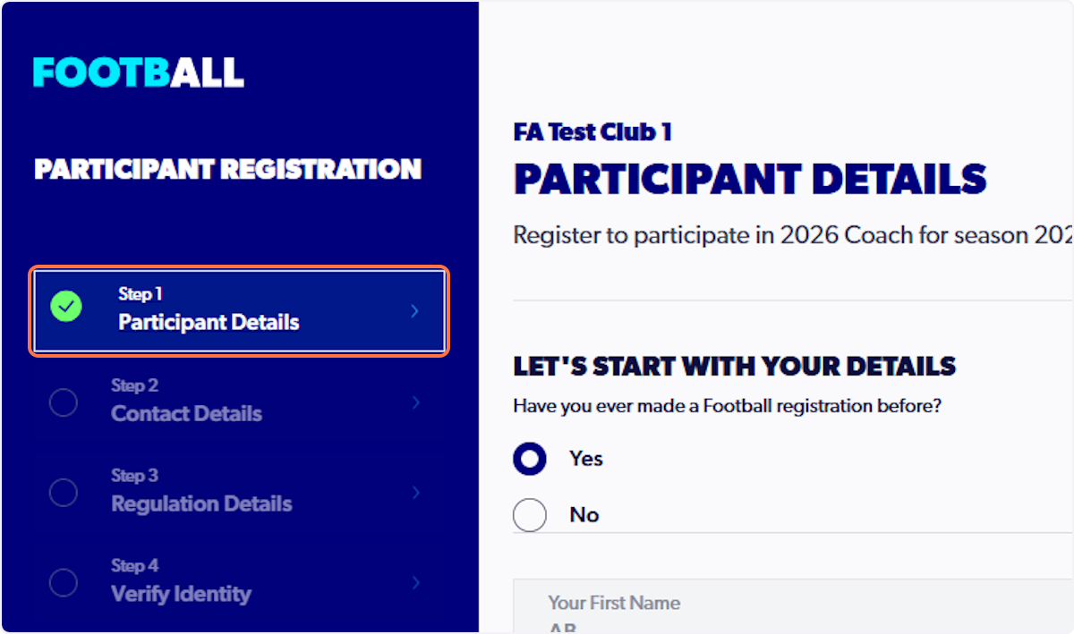 Click on Step 1Participant Details