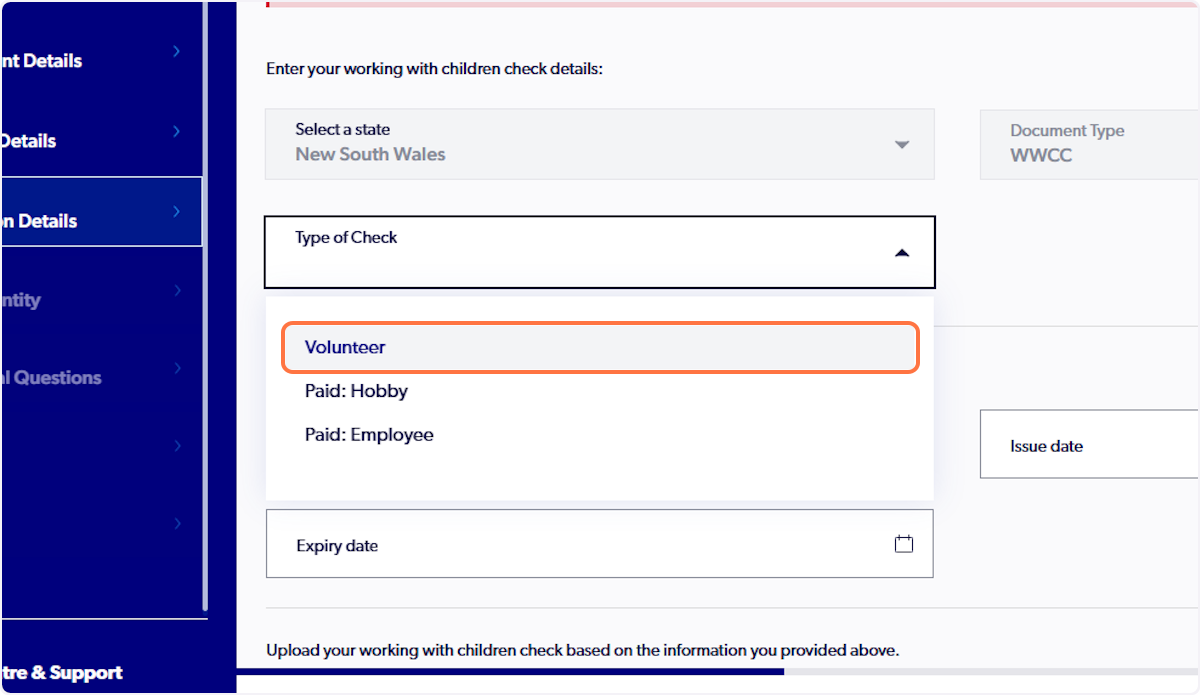 Select type of Check