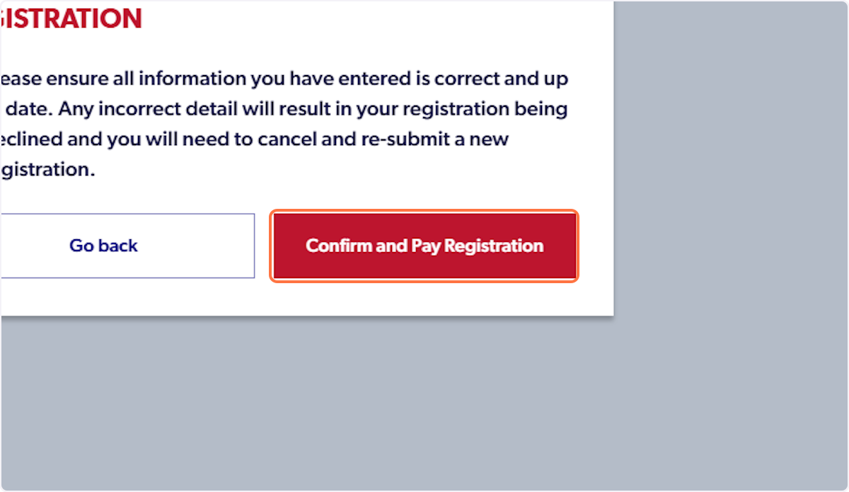 Click on Confirm and Pay Registration