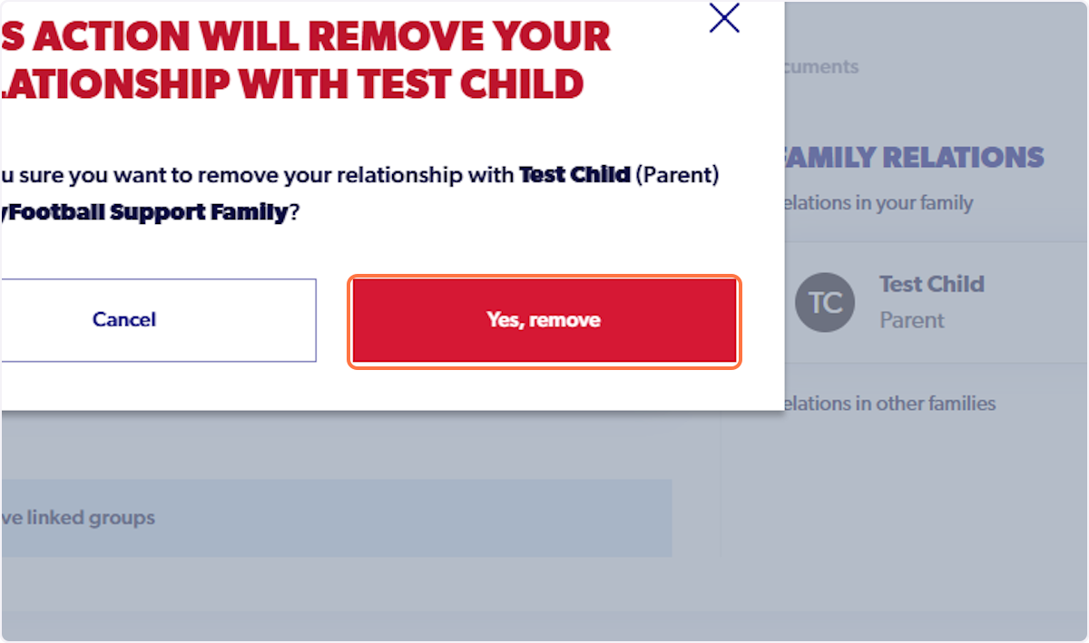 Click on 'Yes, remove' to remove the participant