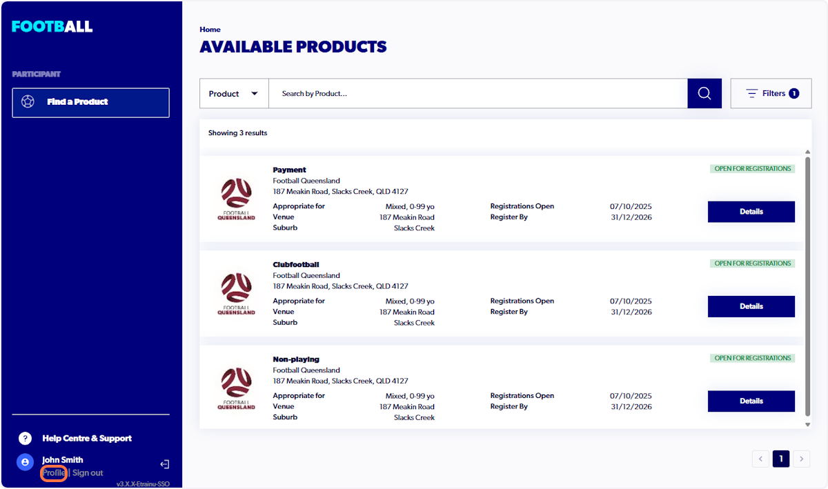 Once signed back in 'Select Profile' to claim the correct participant record