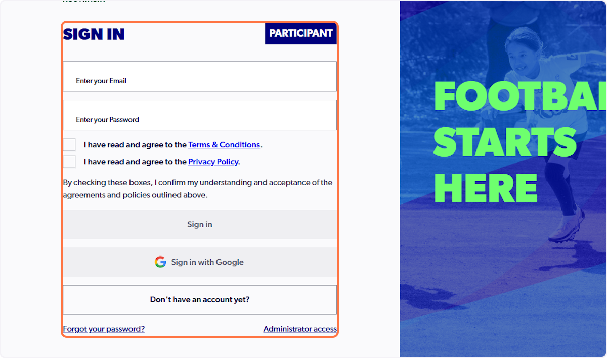 Sign in to the participant portal