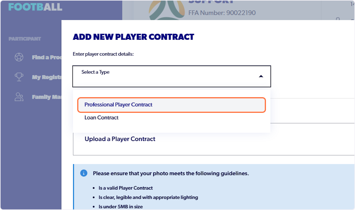 Click on Professional Player Contract