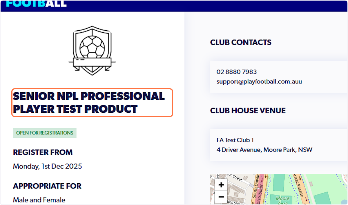 Navigate to the relevant registration product