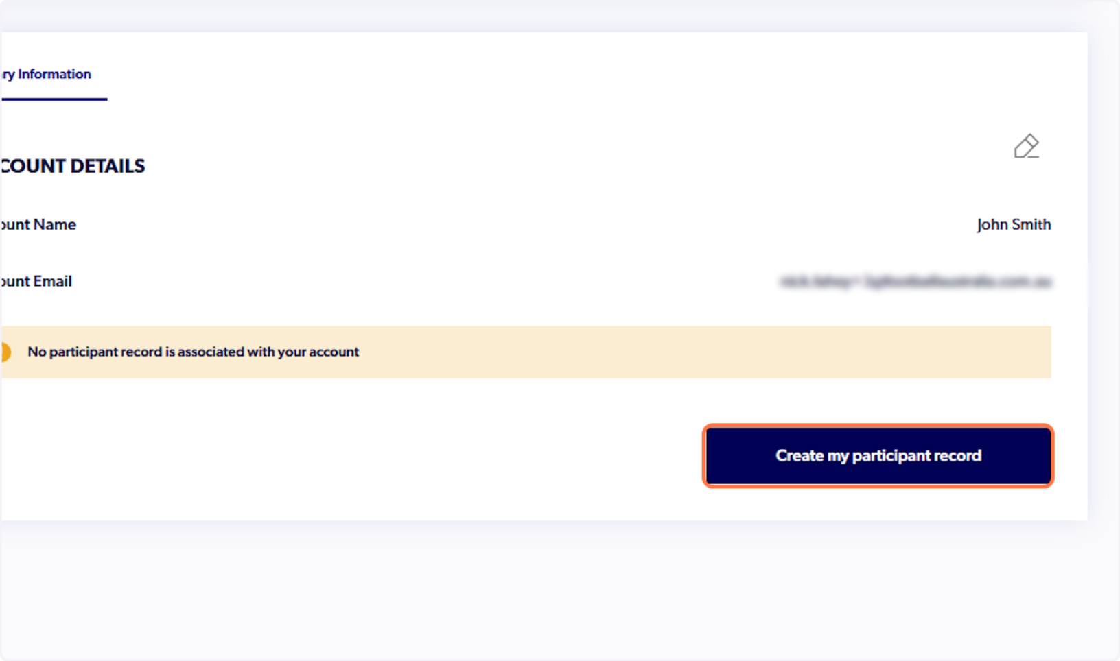 Click on Create my participant record
