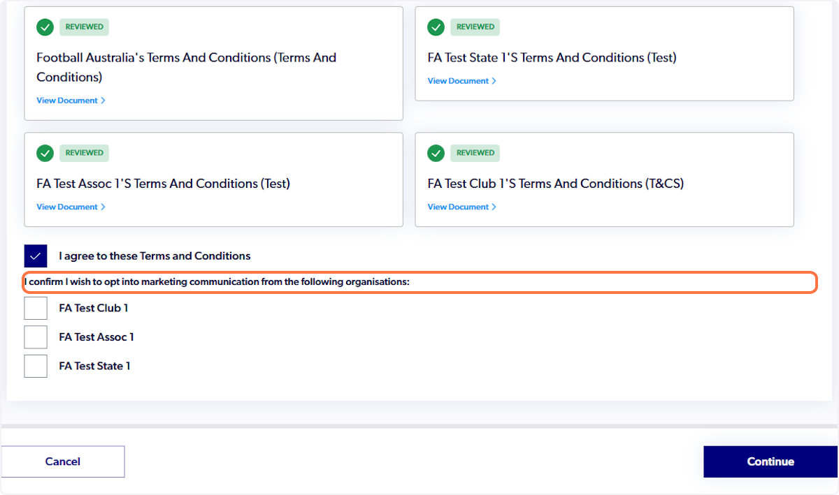 Click on I confirm I wish to opt into marketing communication from the following organisations