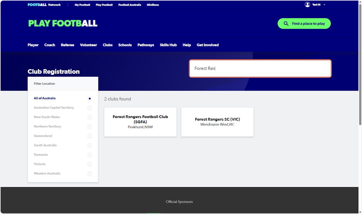 Search for the club name
