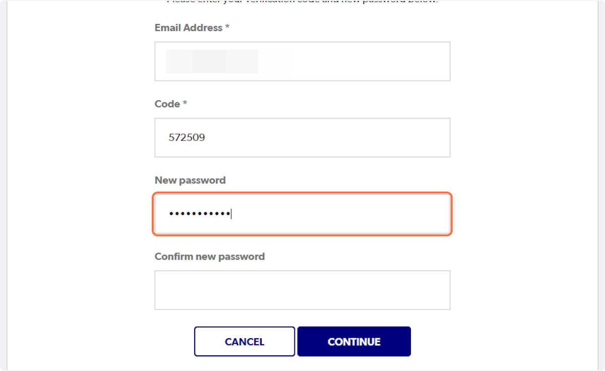 Type in the new password and re-type the password to confirm