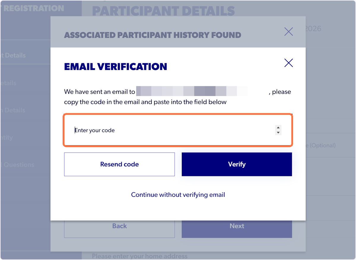 Enter the verification code and select 'Verify'