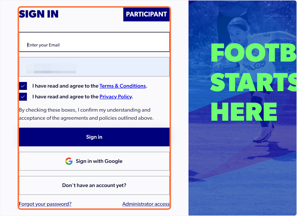 Sign in to your PlayFootball account