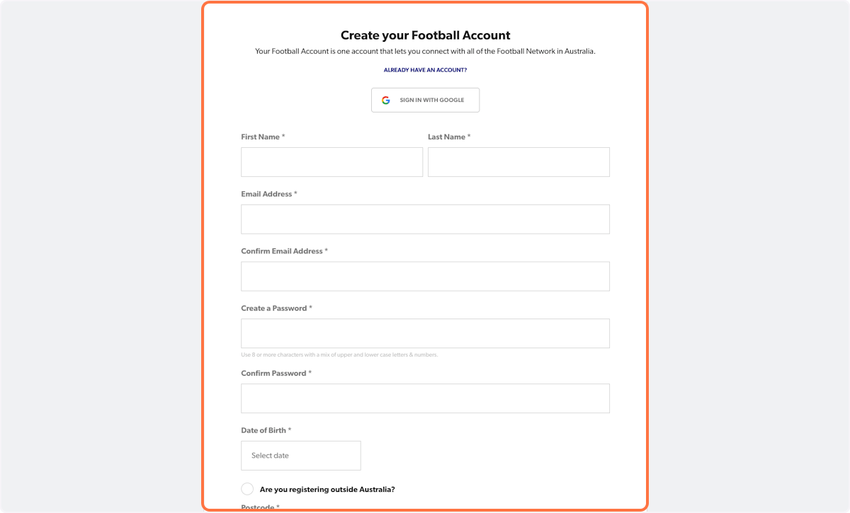 Click on Create your Football Account…