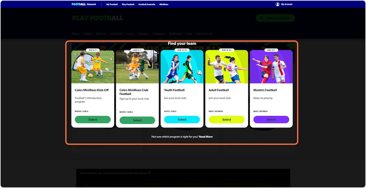 Click on Find your team…