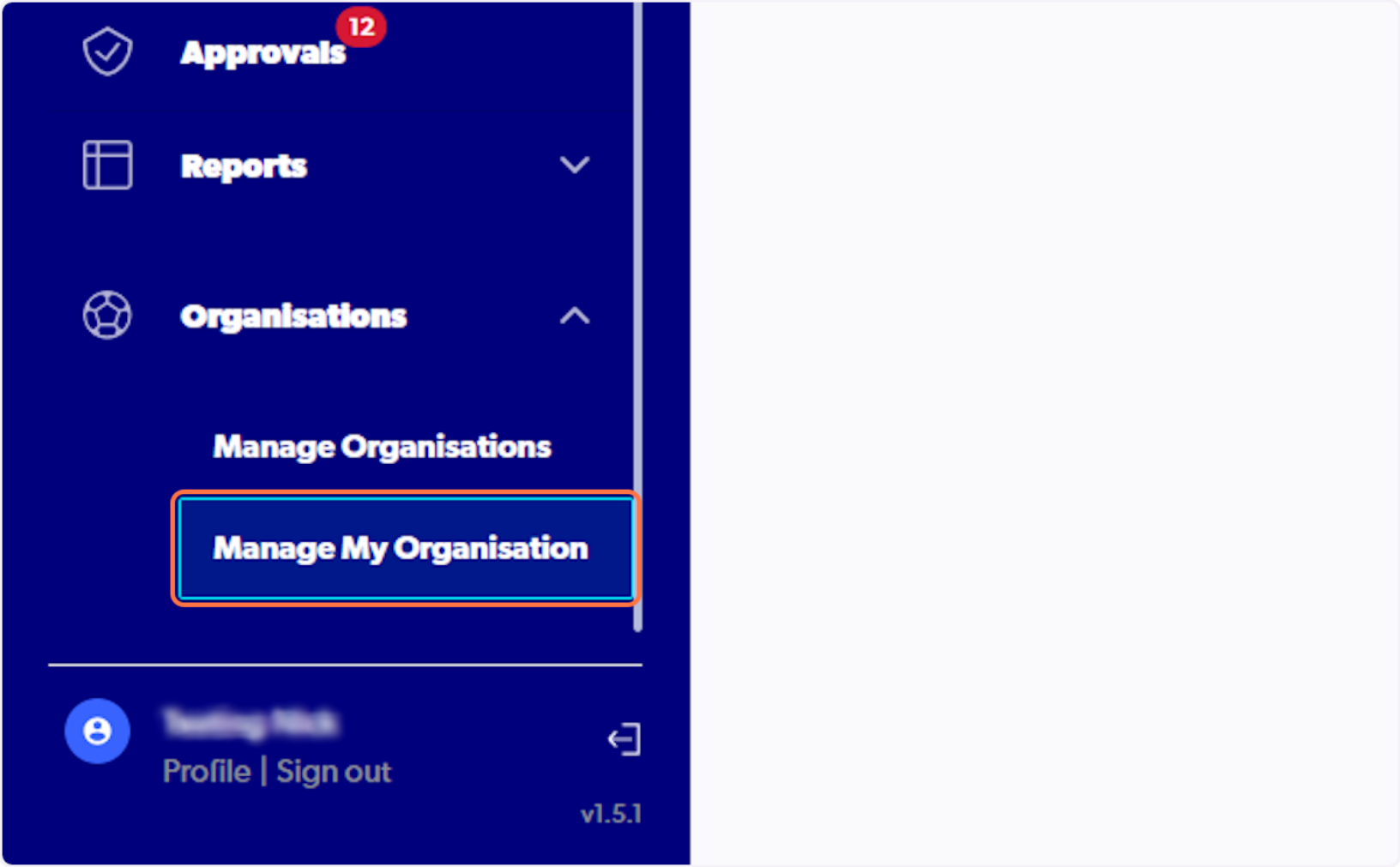 Click on Manage My Organisation