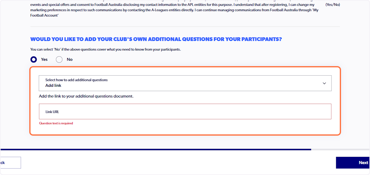 Click on Select how to add additional questions…