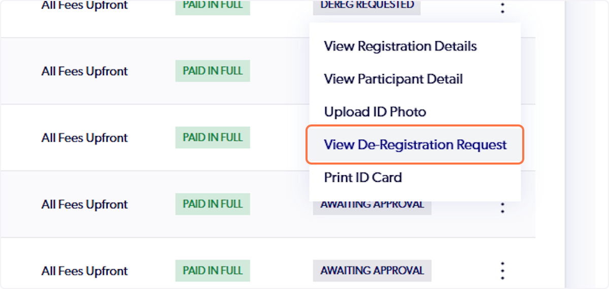 Click on View De-Registration Request