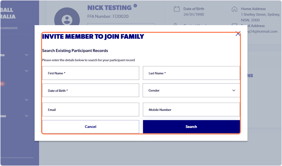 Input First Name, Last Name & Date of Birth of participant