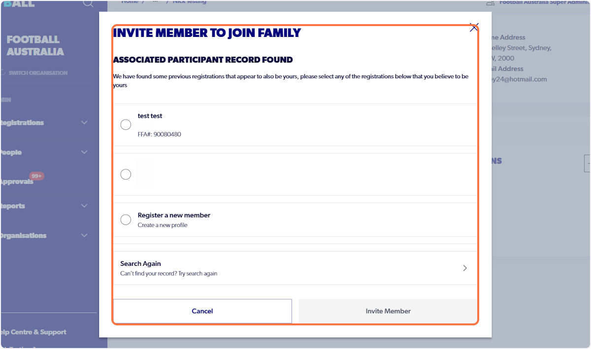 Click on Invite Member to join Family…