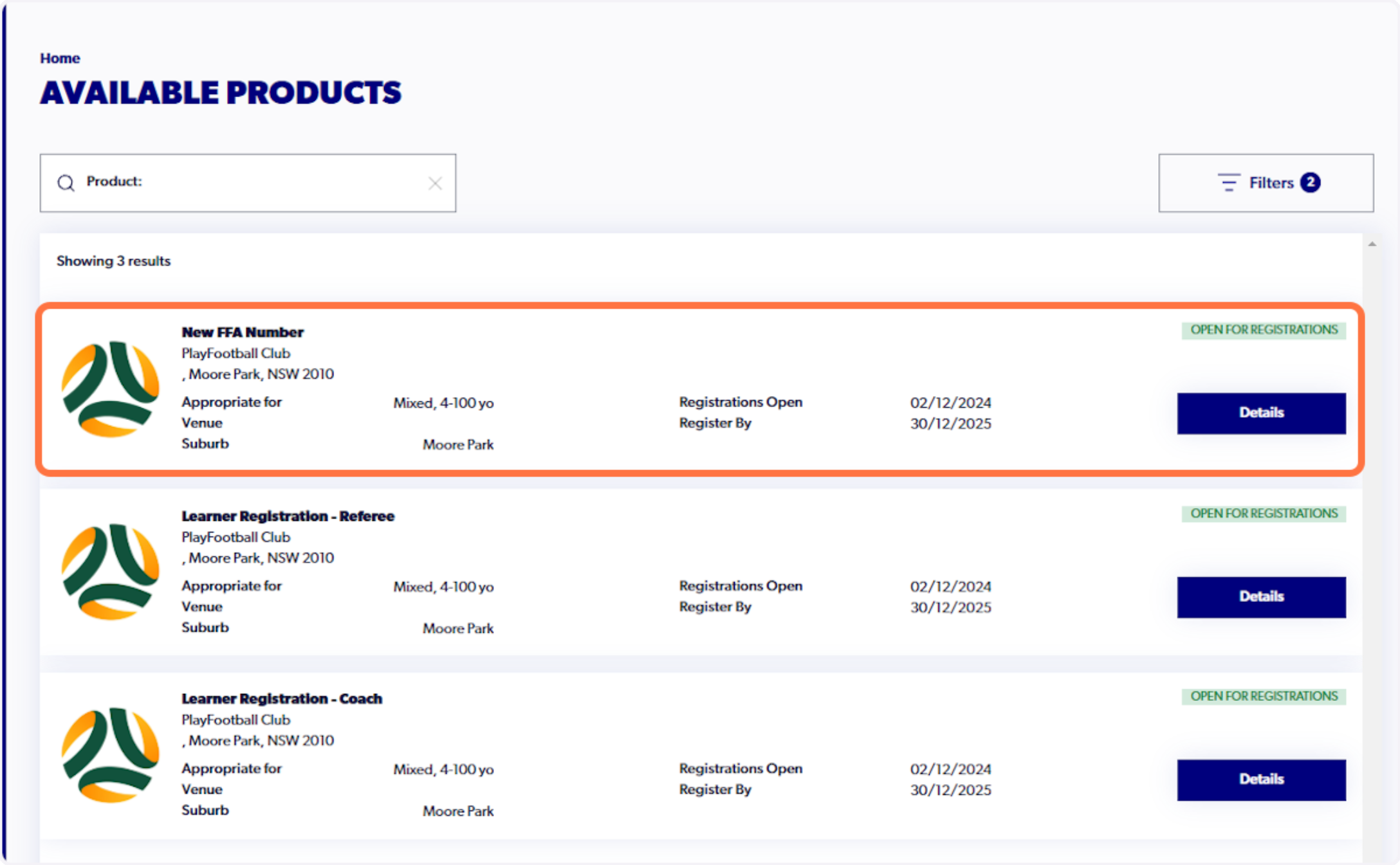 Ensure that you are registering to the correct product