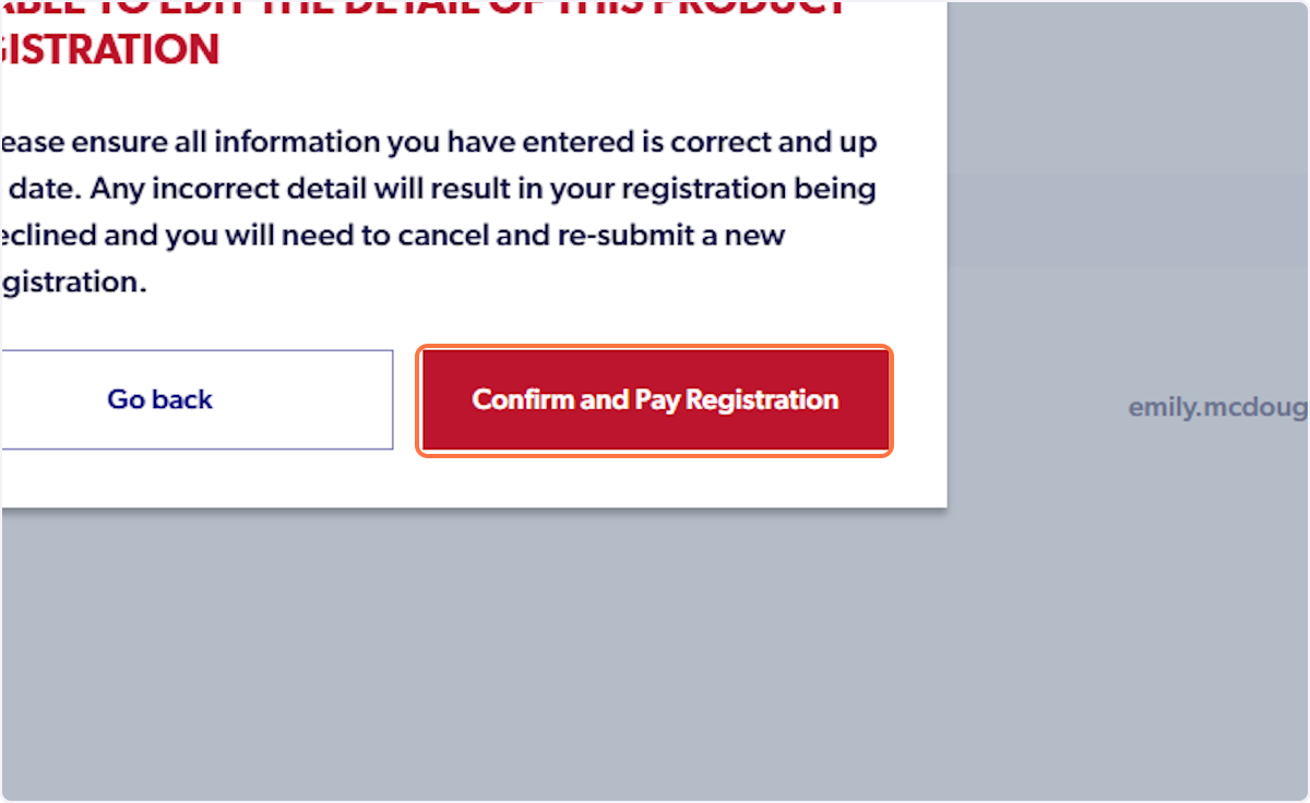 Click on Confirm and Pay Registration
