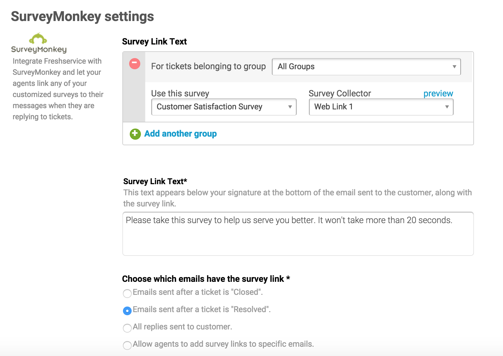 Freshservice SurveyMonkey integration