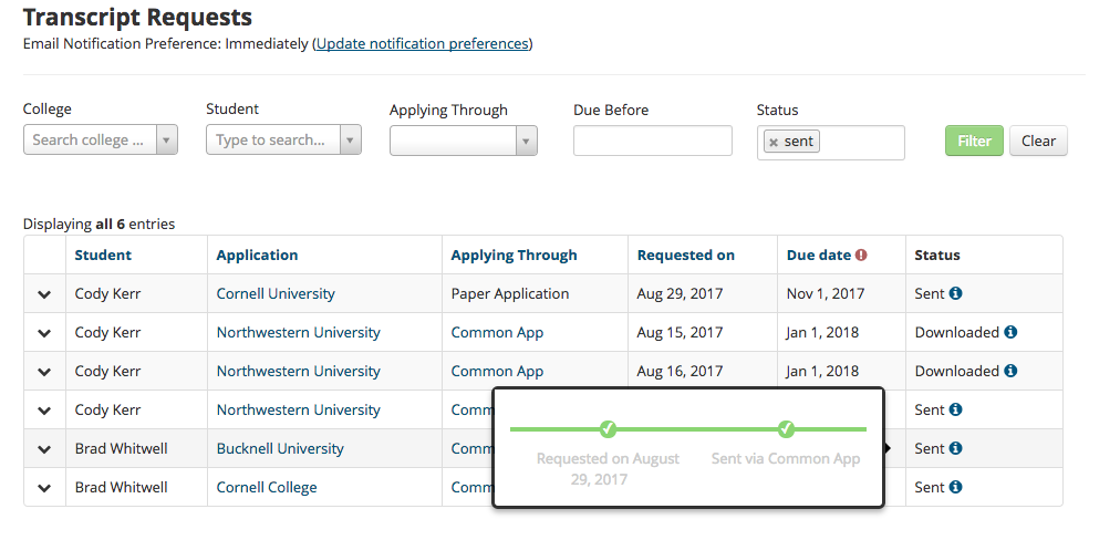 For High Schools Marking Transcript Requests As Sent Through