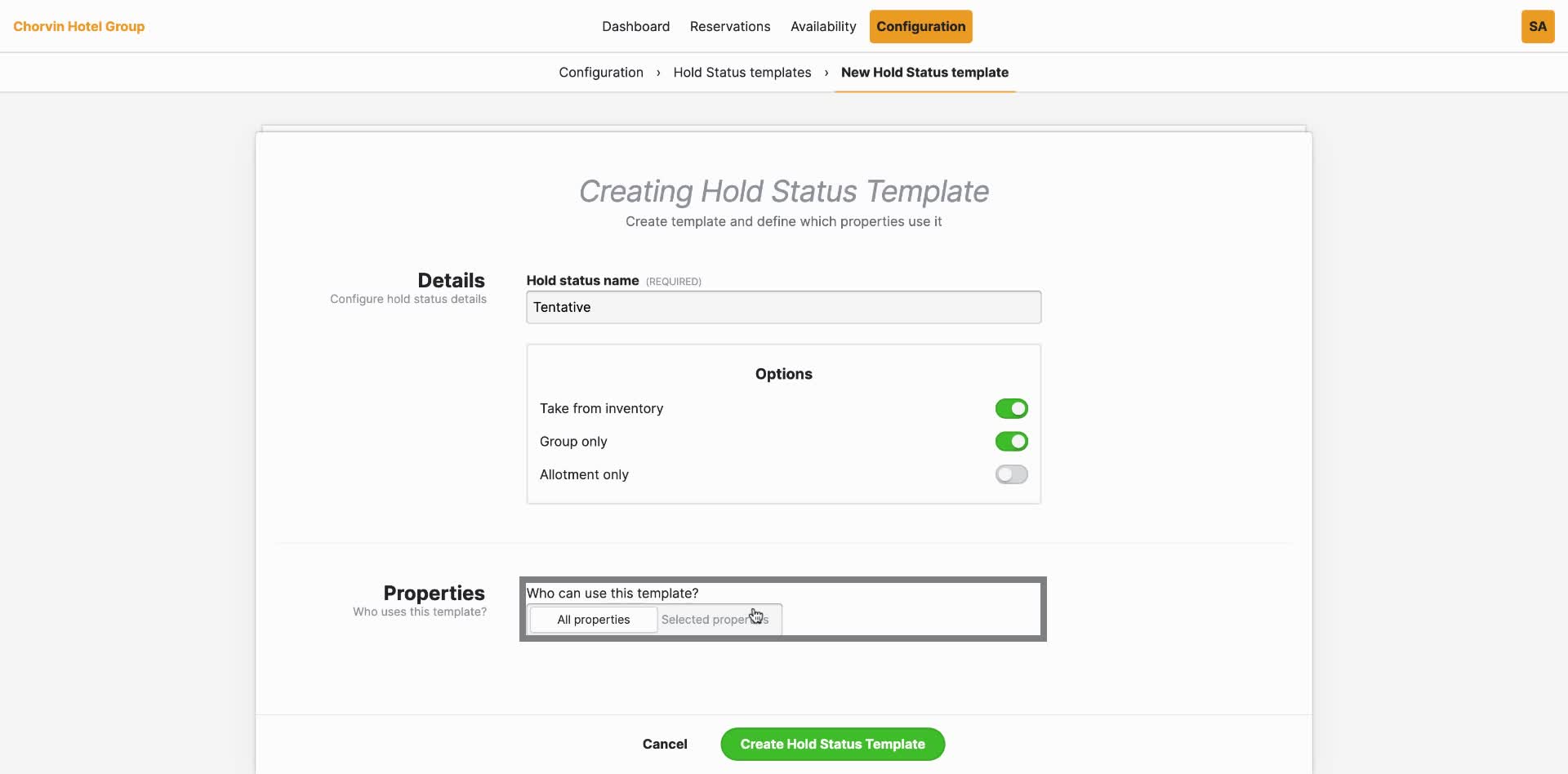 Should you wish to limit use to only specific properties, you can achieve this using the "selected-properties" tab,  at the bottom of the screen.