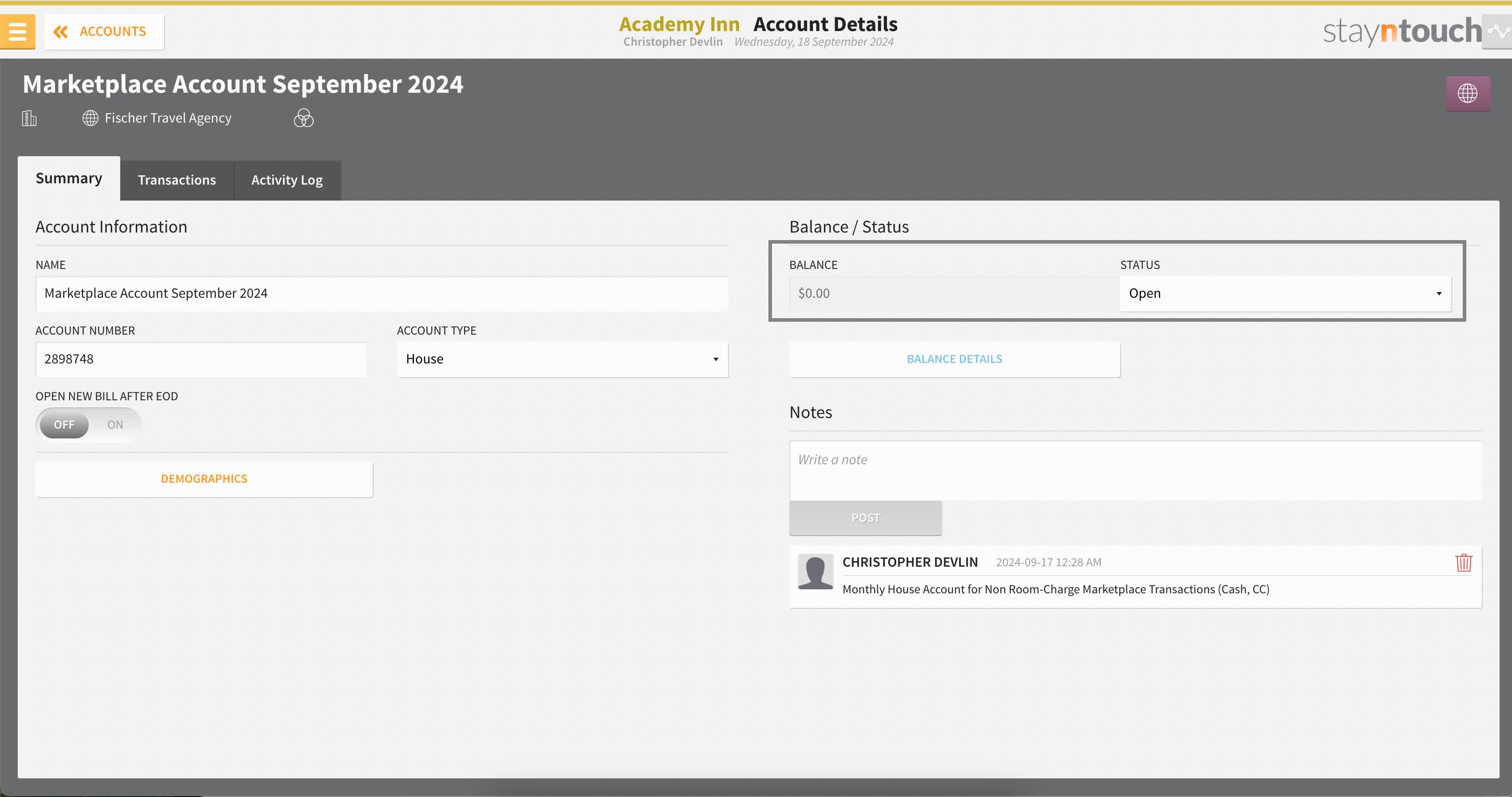 When you are ready to close an account, so long as there is no remaining balance, simply select 'closed' from the 'Status Dropdown'.