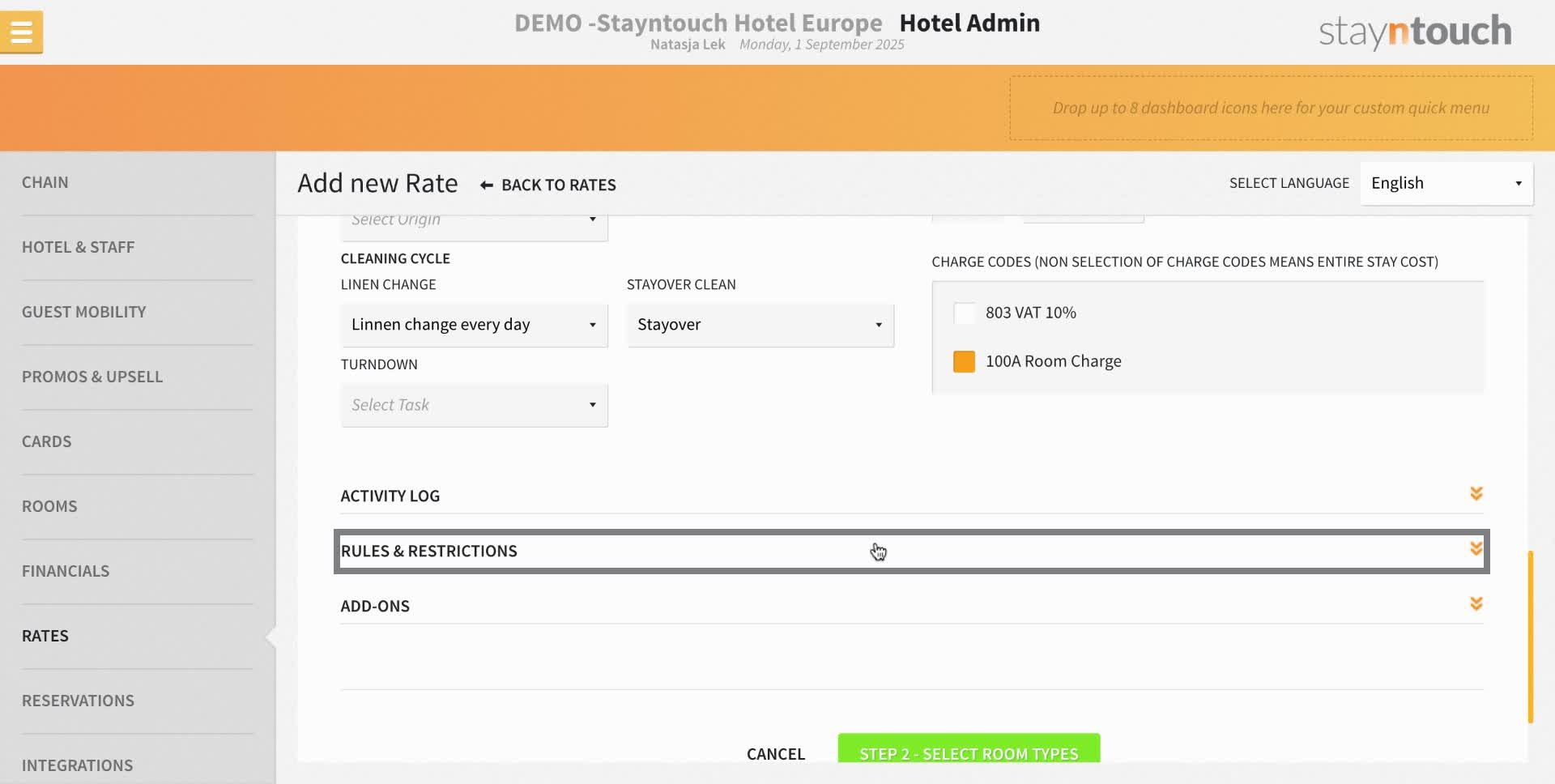Click on "RULES & RESTRICTIONS" to expand the section.