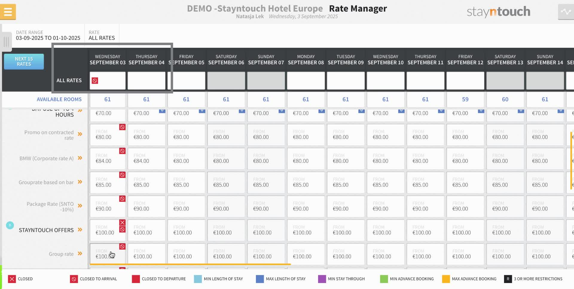 It is also possible to set a restriction for a longer period of time. Once you select the rate or "all rates"..