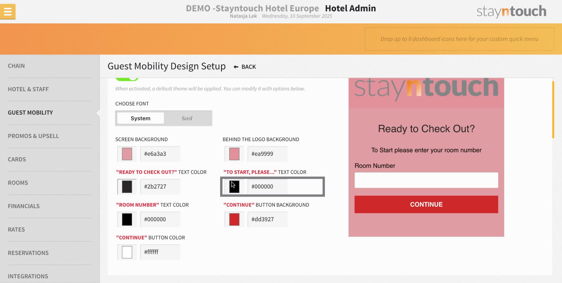 In the same setup, choose the text color for "TO START, PLEASE…" by clicking on the color.