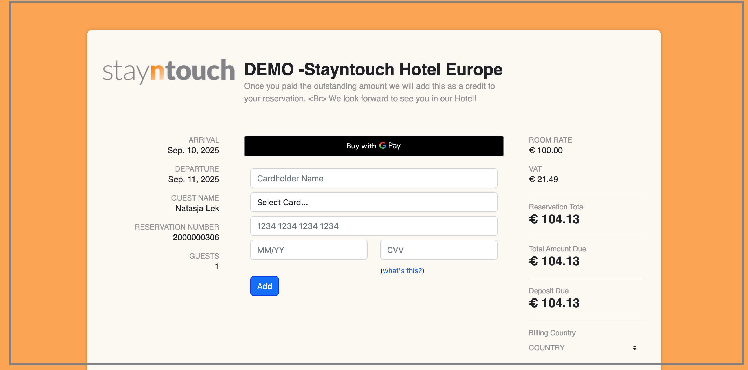 Here is an example of the pay by link feature once all settings have been enabled.
