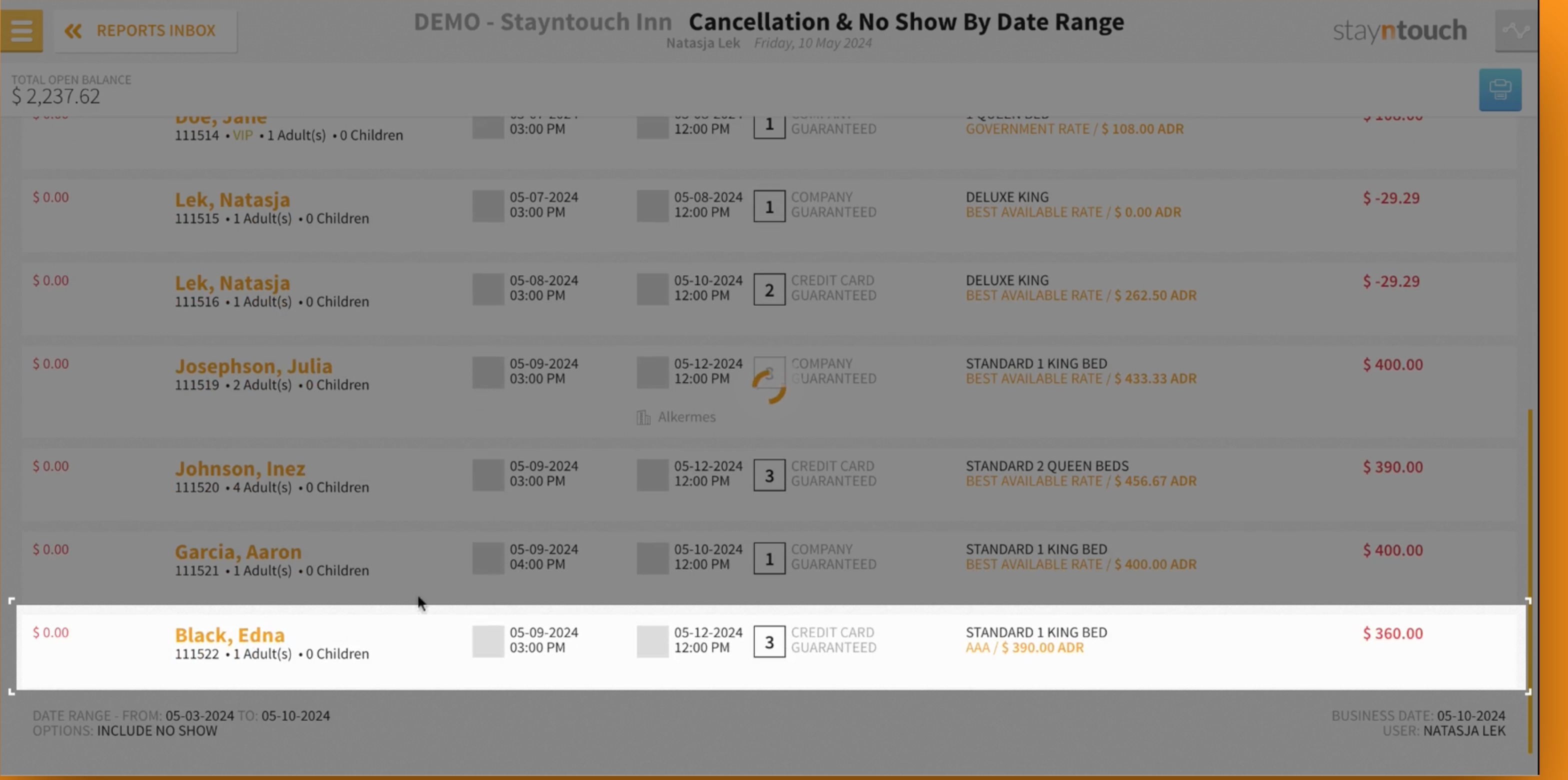 Opening No Show Report 