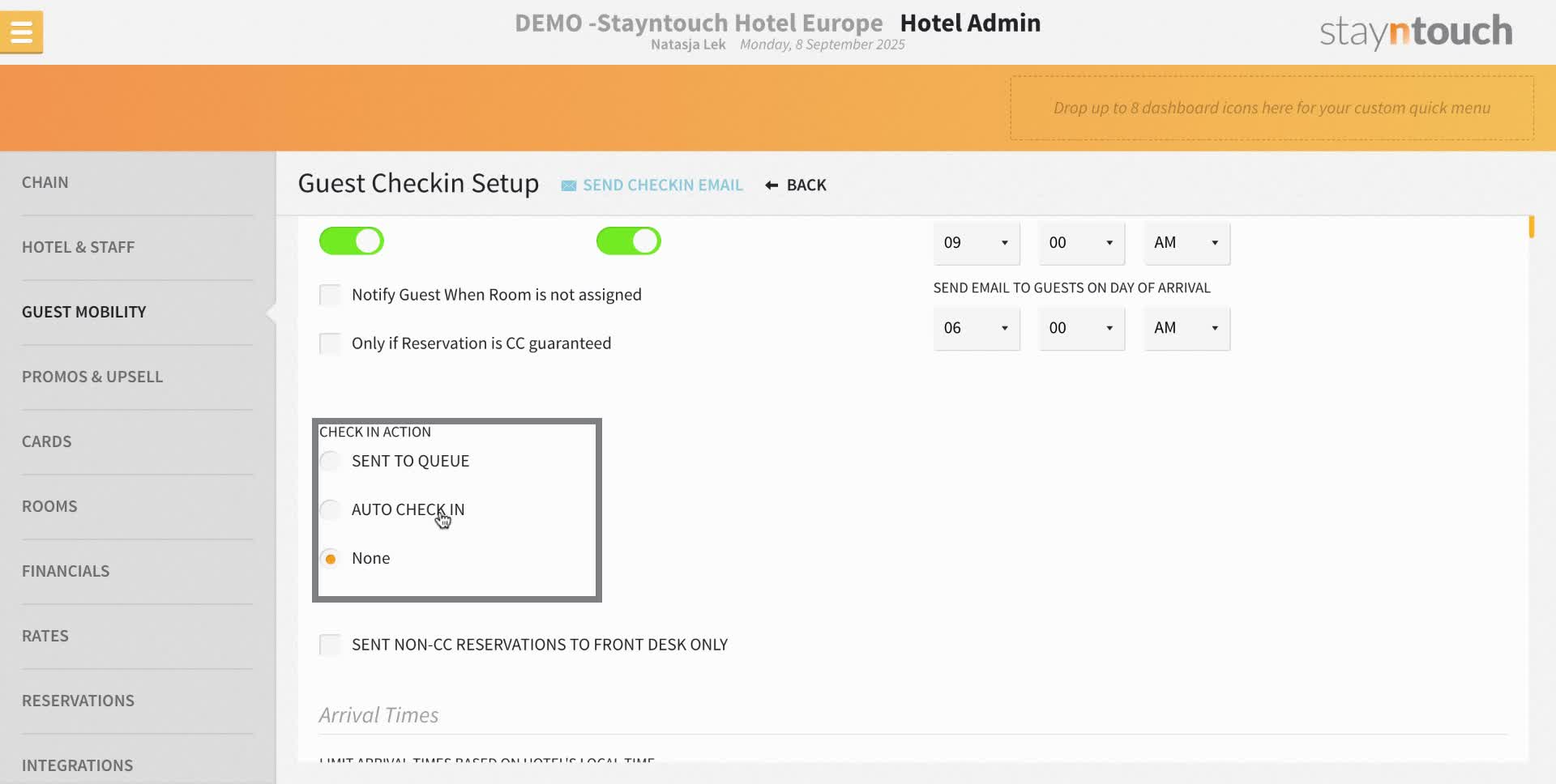 Our recommendation would be to use "auto check-in".