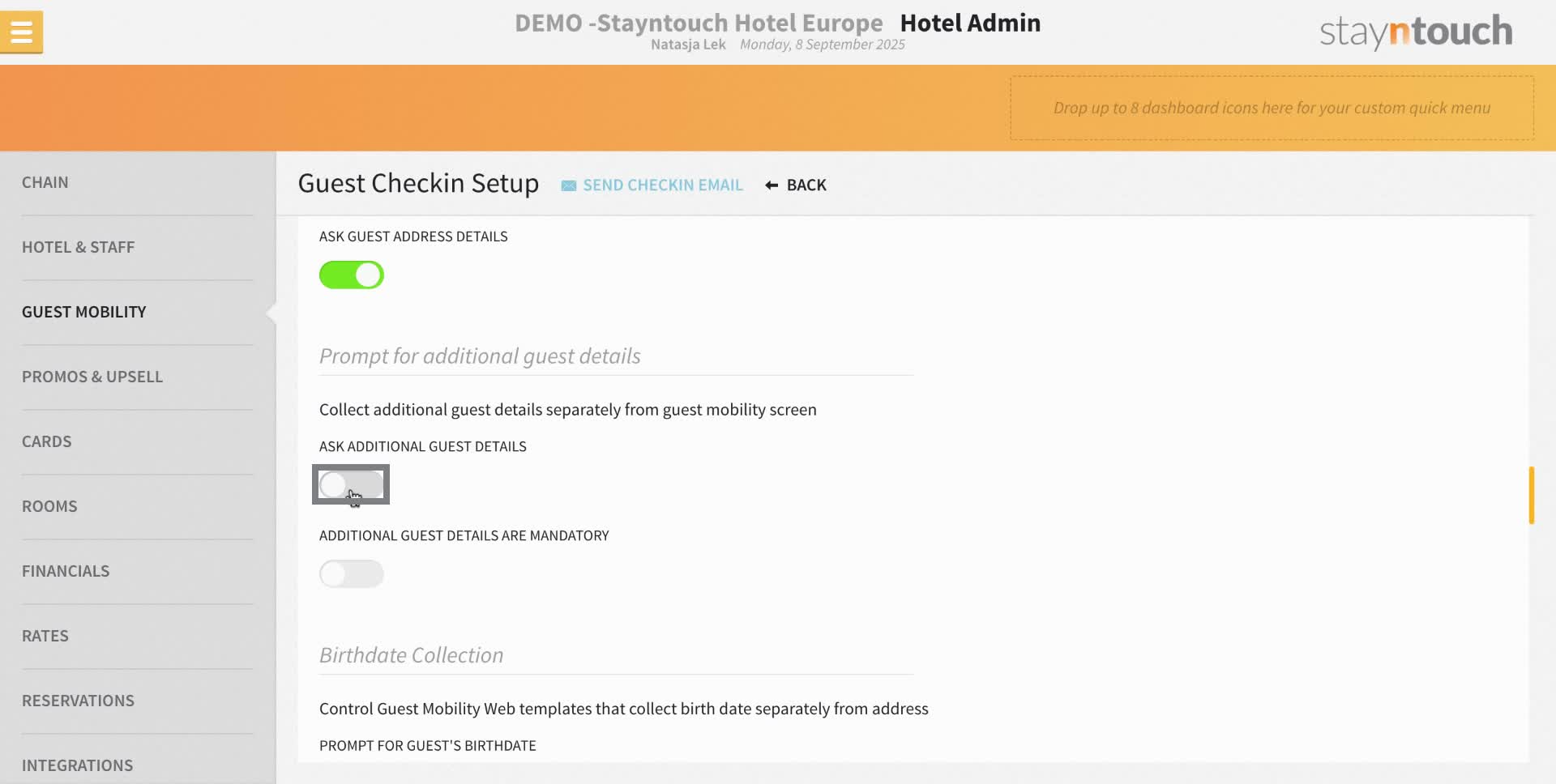 It is possible to request information of the other guests on the reservation, this has to be set up with an installer.