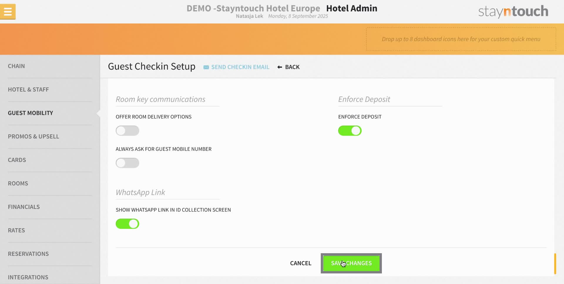 Click the "Save Changes" button to apply the modifications.