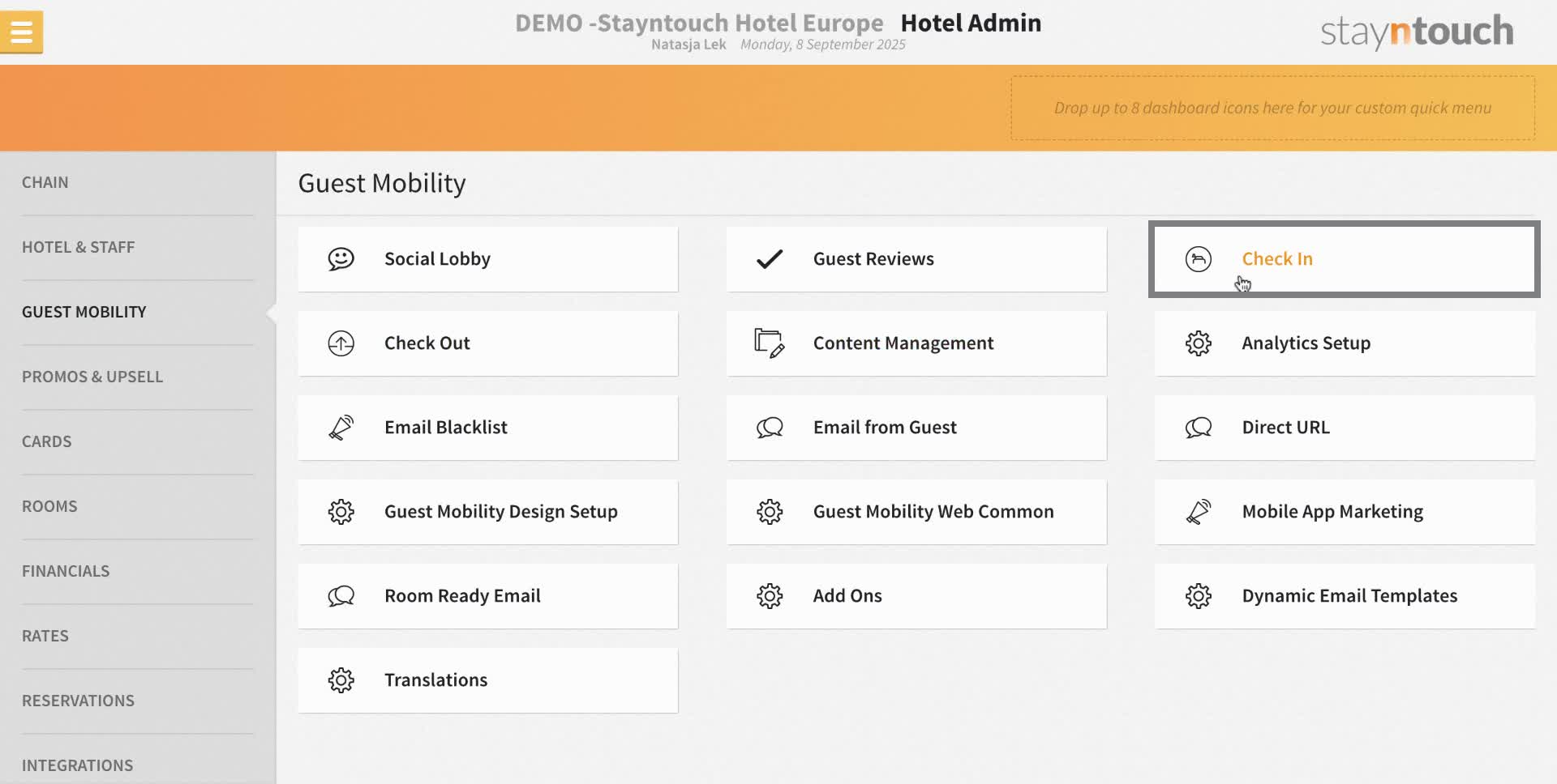 Select "Check In" from the Guest Mobility options.